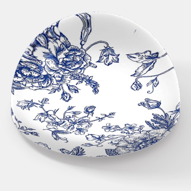 Blue & White Floral Dome Shape Glass Paperweight (Angled)