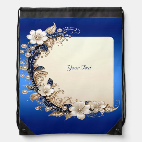 Blue White Floral Drawstring Backpack