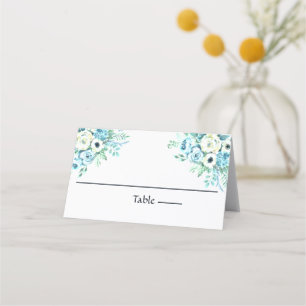 Blue White Floral Elegant Wedding Place Card