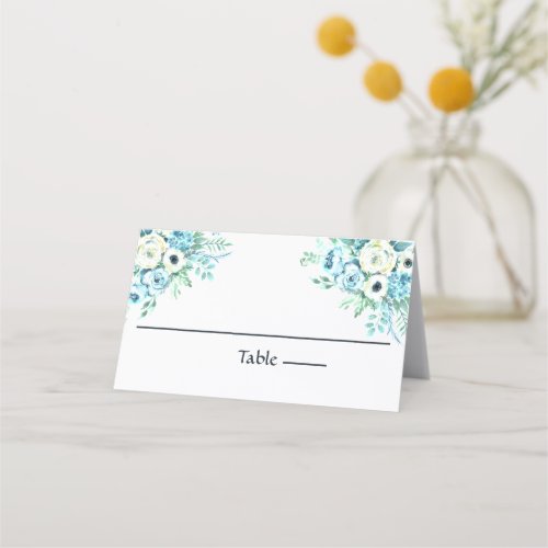 Blue White Floral Elegant Wedding Place Card