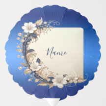 Blue White Floral Embellishment Balloon