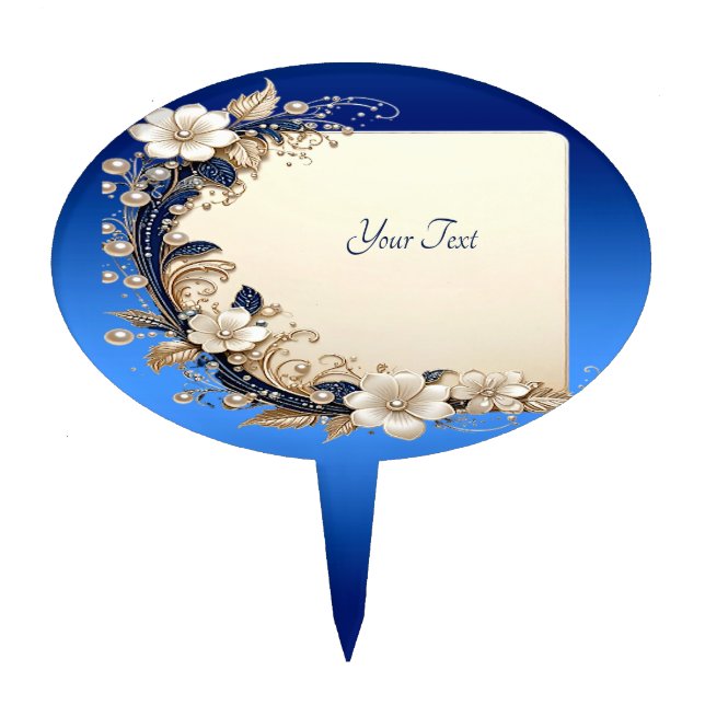 Blue White Floral Embellishment Cake Topper (Front)
