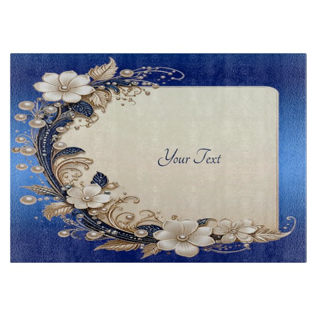 Blue White Floral Embellishment Cutting Board (Front)