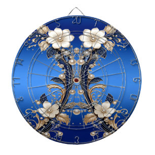 Blue White Floral Embellishment Dartboard