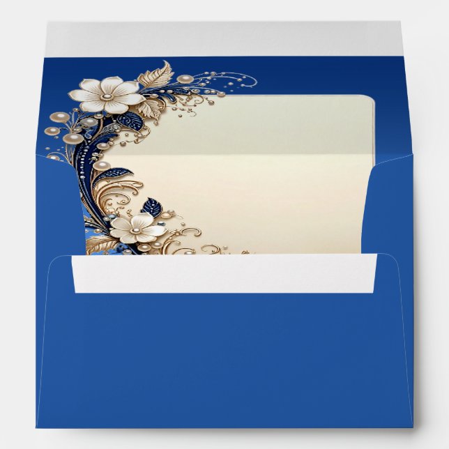 Blue White Floral Embellishment Envelope (Back (Bottom))