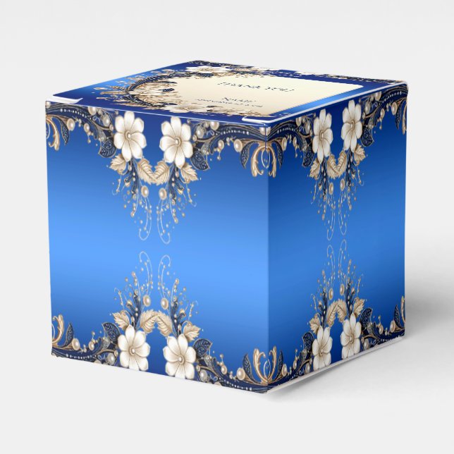Blue White Floral Embellishment Favor Box (Front Side)