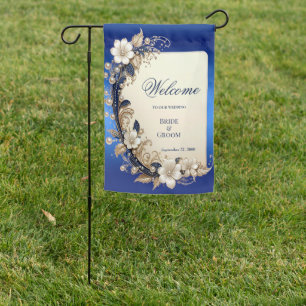 Blue White Floral Embellishment Garden Flag