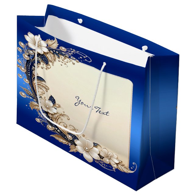 Blue White Floral Embellishment Gift Bag (Front Angled)
