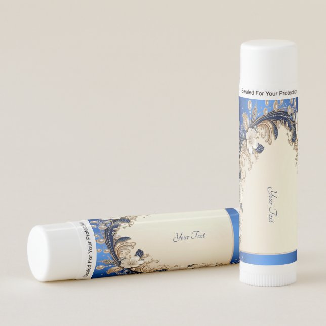Blue White Floral Embellishment Lip Balm (Front)
