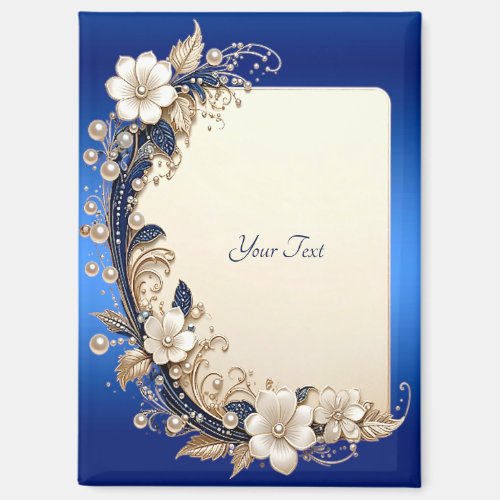 Blue White Floral Embellishment Magnet