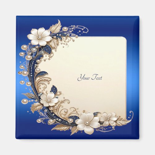 Blue White Floral Embellishment Magnet