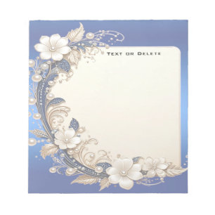 Blue White Floral Embellishment Notepad