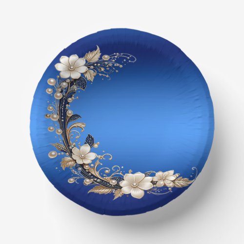 Blue White Floral Embellishment Paper Bowls