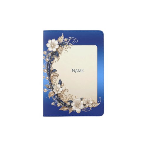 Blue White Floral Embellishment Passport Holder