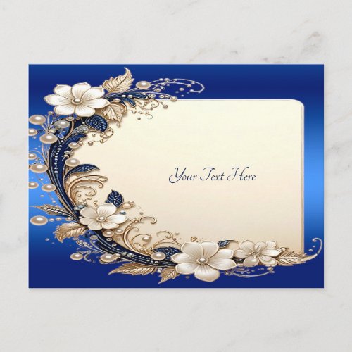 Blue White Floral Embellishment Postcard