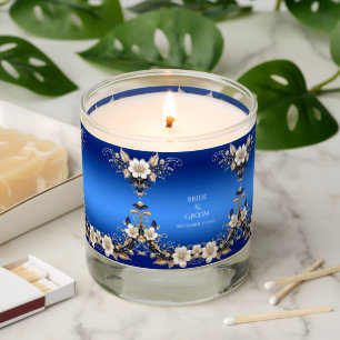 Blue White Floral Embellishment Scented Jar Candle