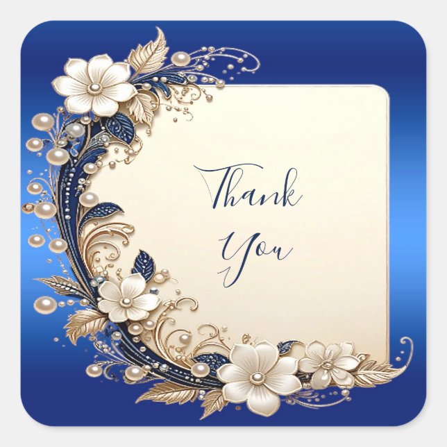 Blue White Floral Embellishment Sticker (Front)