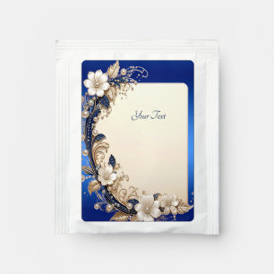 Blue White Floral Embellishment Tea Bag Drink Mix