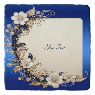 Blue White Floral Embellishment Trivet