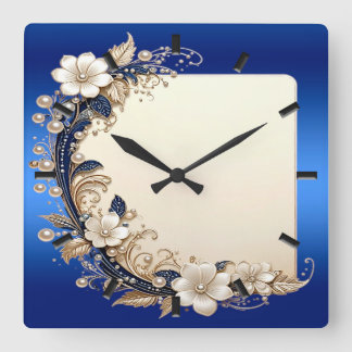 Blue White Floral Embellishment Wall Clock