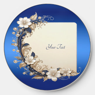 Blue White Floral Embellishment Wireless Charger