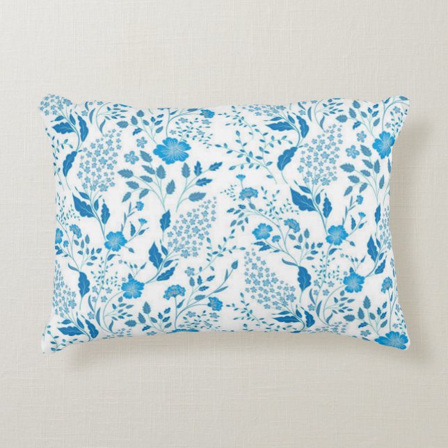 Blue White Floral Embroidery Style Pattern   Accent Pillow (Front)