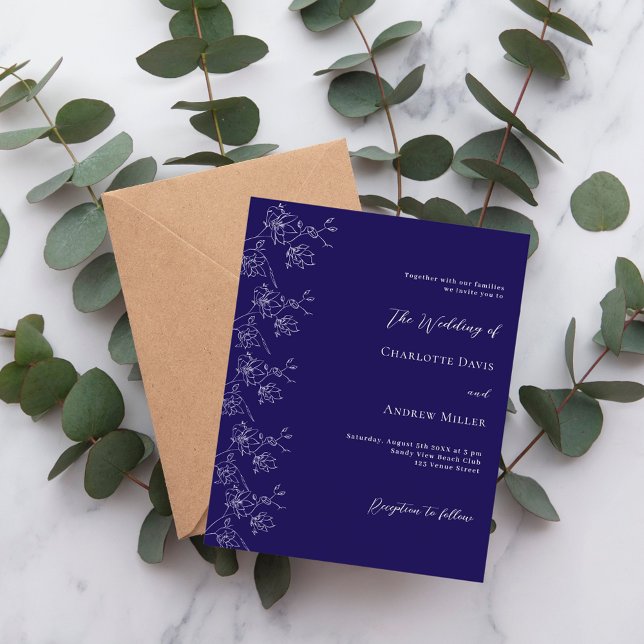 Blue white floral formal wedding invitation (Creator Uploaded)