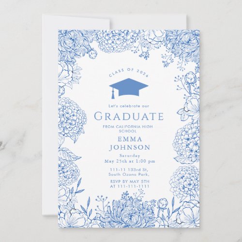Blue White Floral Graduation Party