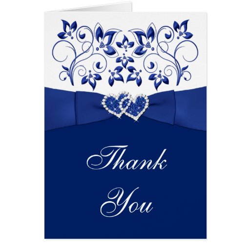 Blue, White Floral, Hearts Wedding Thank You Card | Zazzle