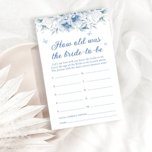 Blue White Floral How Old is the Bride to Be Game