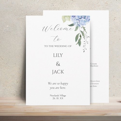 Blue  White Floral Hydrangea Wedding Program