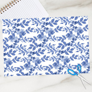 Blue Flower Pattern Kraft Wrapping Paper