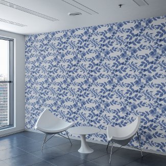 Blue White Floral Leaf Pattern