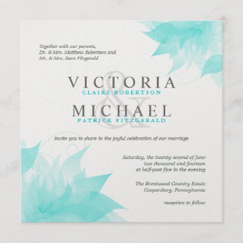 Blue White Floral Metallic Ice Wedding Invitations by deluxebridal at Zazzle