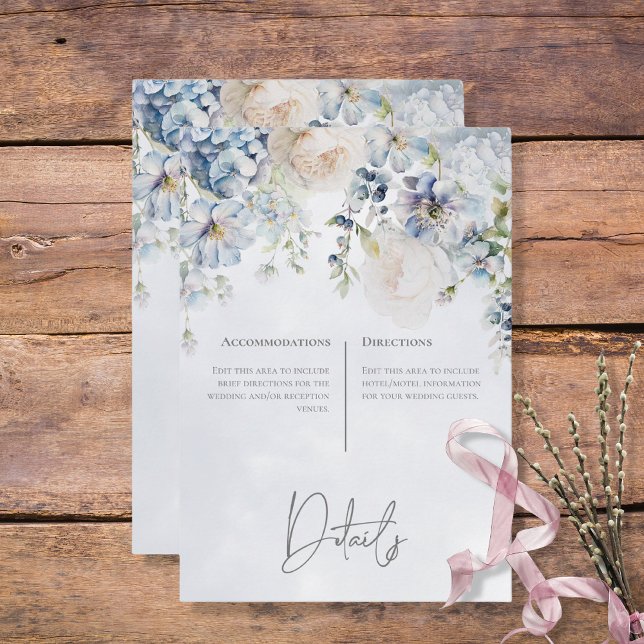 Blue & White Floral Modern Details Enclosure Card (Blue & White Floral Modern Wedding Details Enclosure Card)