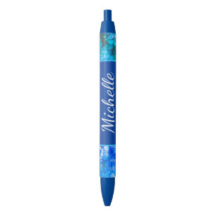 Blue White Floral Modern Flowers Personalize Pen