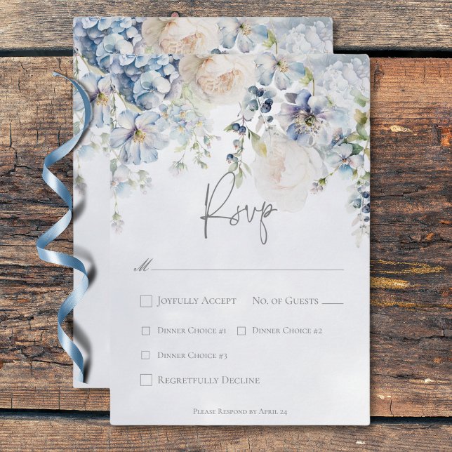 Blue & White Floral Modern Wedding Dinner RSVP Card (Blue & White Floral Modern Wedding Dinner RSVP Card)
