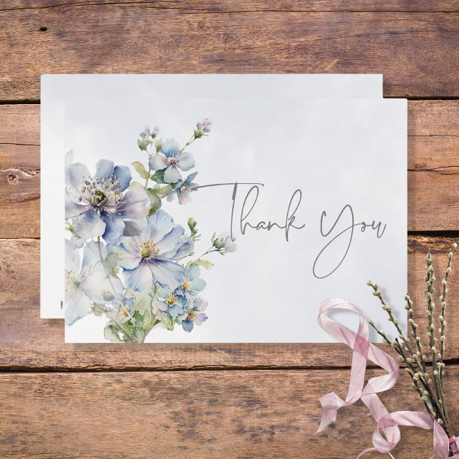 Blue & White Floral Modern Wedding Thank You Card (Creator Uploaded)