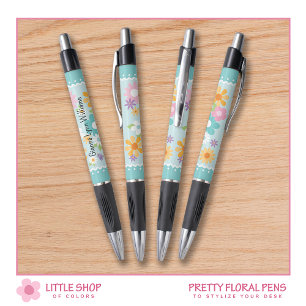 Blue White Floral Monogram Pen