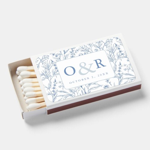 Blue  White Floral Monogram Wedding Matches