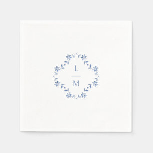 Blue & White Floral Monogrammed Wedding  Napkins