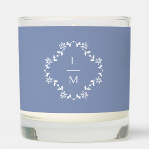 Blue & White Floral Monogrammed Wedding  Scented Candle
