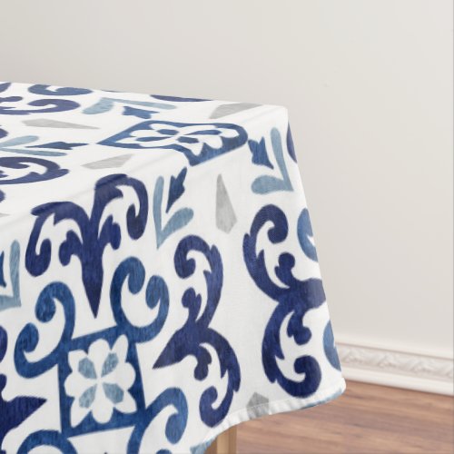 Blue  White Floral Moroccan Tile Pattern  Tablecloth