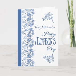 Blue White Floral Mother's Day Card Mother-in-law