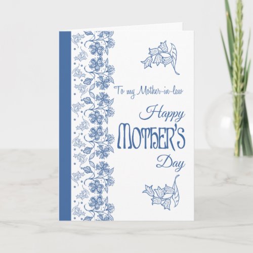 Blue White Floral Mothers Day Card Mother_in_law
