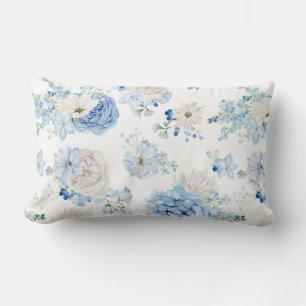 Blue White Floral Pattern Lumbar Pillow