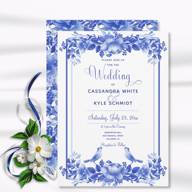 Blue & White Floral Porcelain Wedding Invitation (Creator Uploaded)