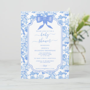 Blue White Floral Roses Chinoiserie Baby Shower Invitation
