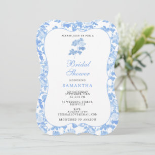Blue White Floral Roses Chinoiserie Bridal Shower  Invitation