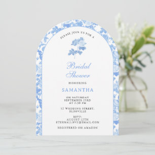 Blue White Floral Roses Chinoiserie Bridal Shower  Invitation